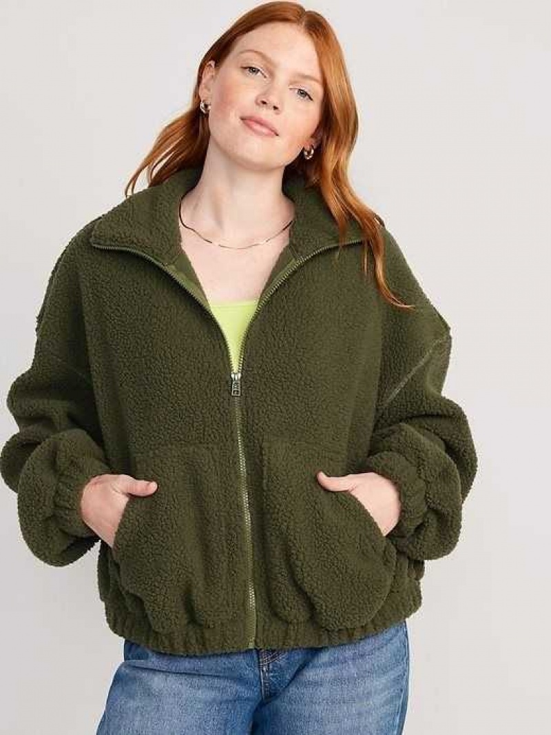 Old Navy Oversized Full-Zip Sherpa Pullover Conifer | FLB427835