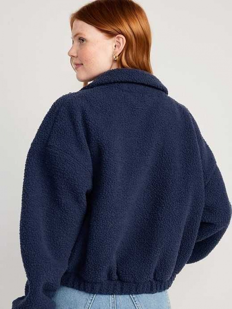 Old Navy Oversized Full-Zip Sherpa Pullover Navy | WMR159842