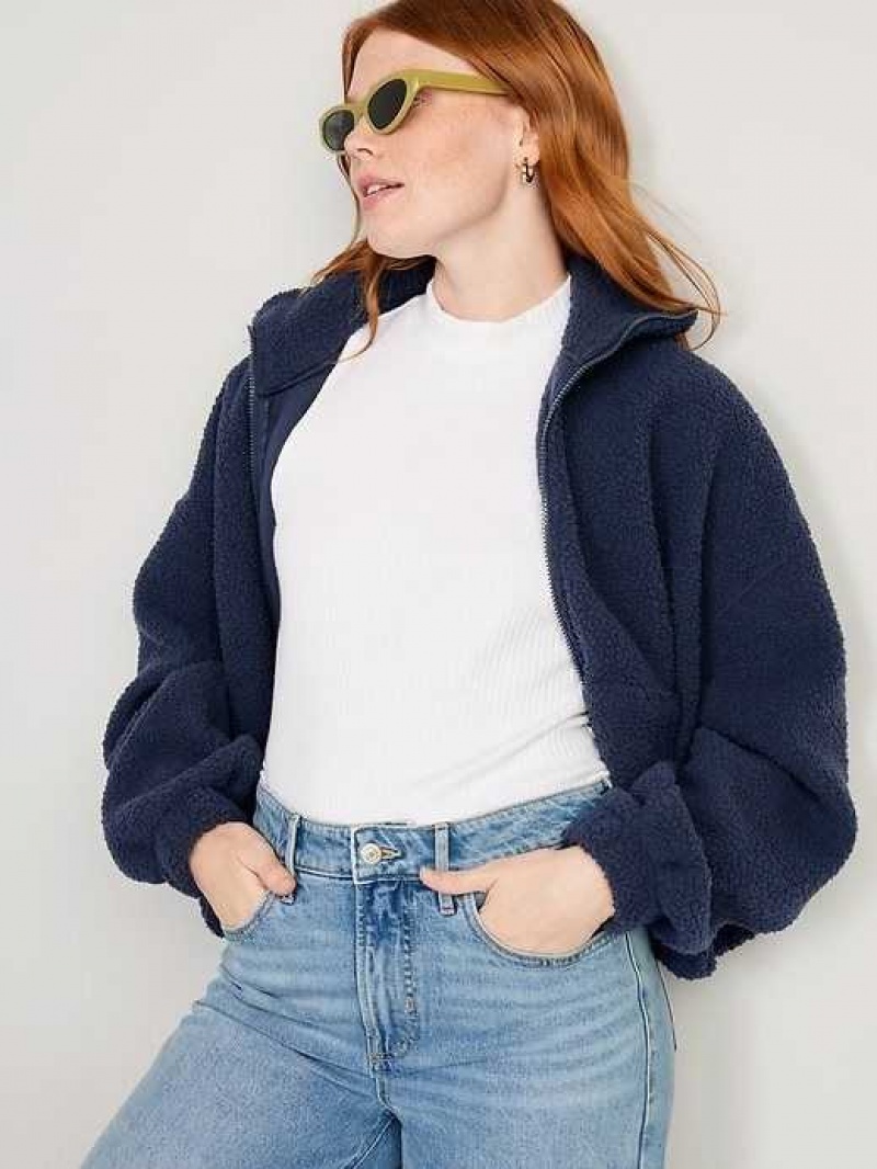 Old Navy Oversized Full-Zip Sherpa Pullover Navy | WMR159842