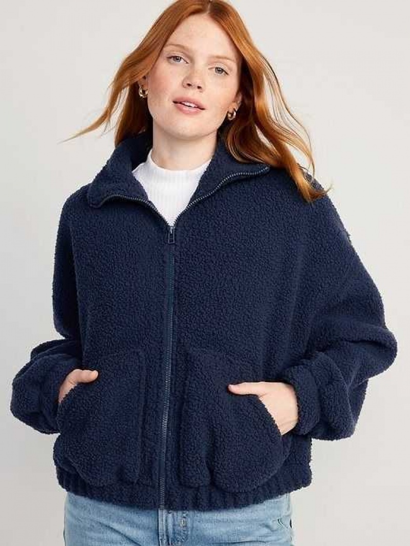 Old Navy Oversized Full-Zip Sherpa Pullover Navy | WMR159842