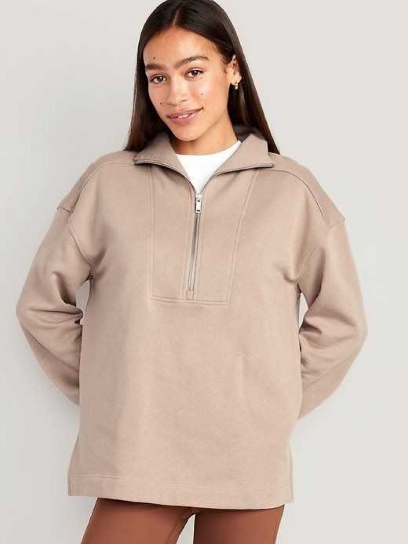 Old Navy Oversized Half-Zip Pullover Tunic Tiramisu | YQM372195