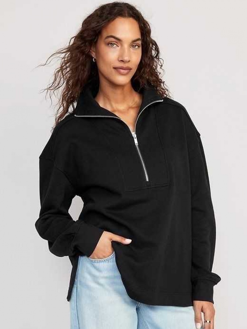 Old Navy Oversized Half-Zip Pullover Tunic Black | BNL752841