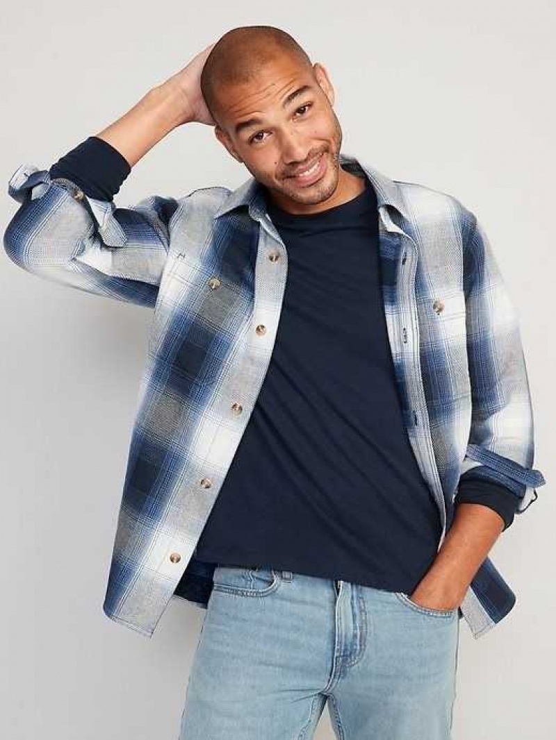 Old Navy Oversized Plaid Twill Shacket Blue Grey | SLW089716