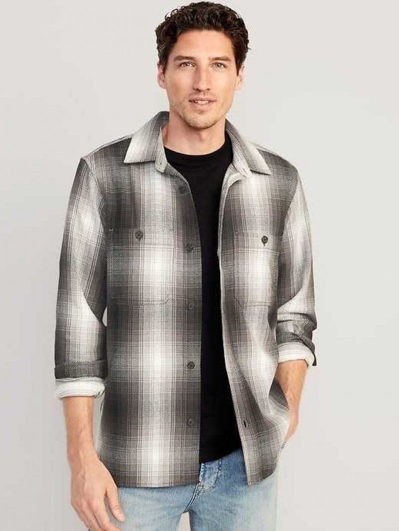 Old Navy Oversized Plaid Twill Shacket Black / White | XMW348125