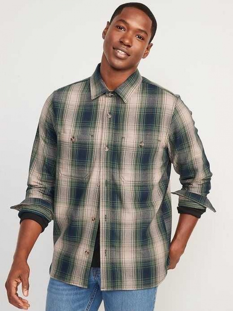 Old Navy Oversized Plaid Twill Shacket Navy / Green | ZSR637480