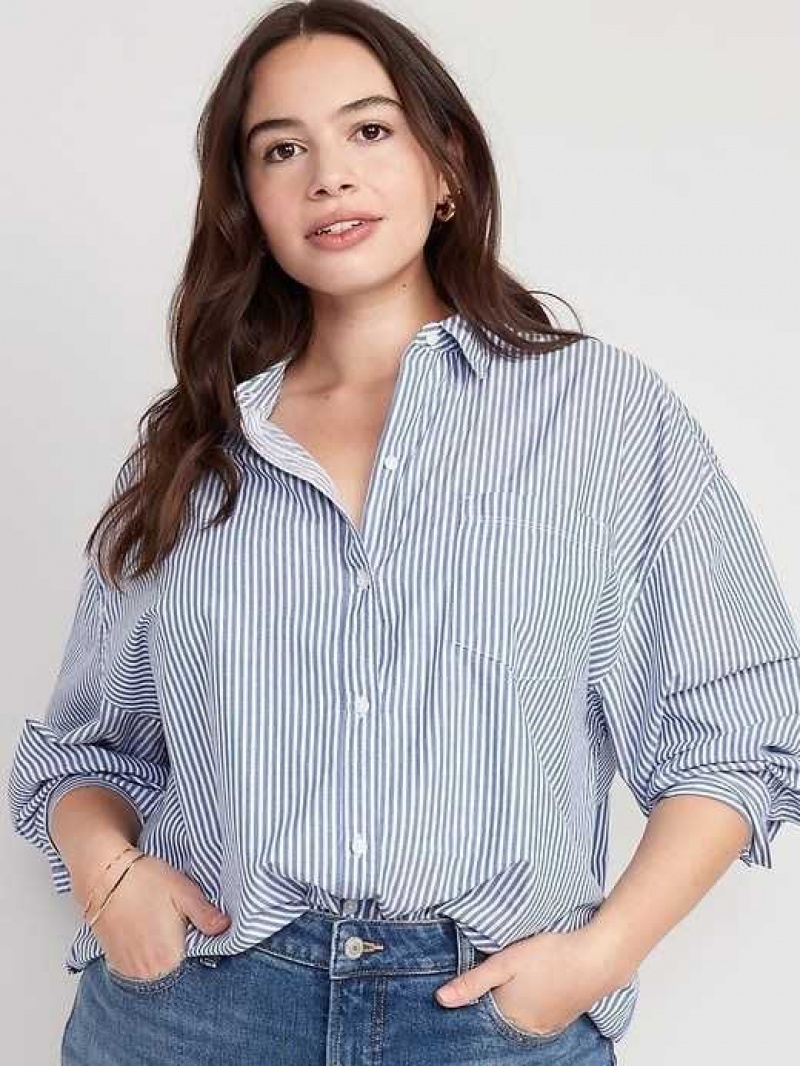 Old Navy Oversized Poplin Boyfriend Shirt Blue Stripes | AVW523704