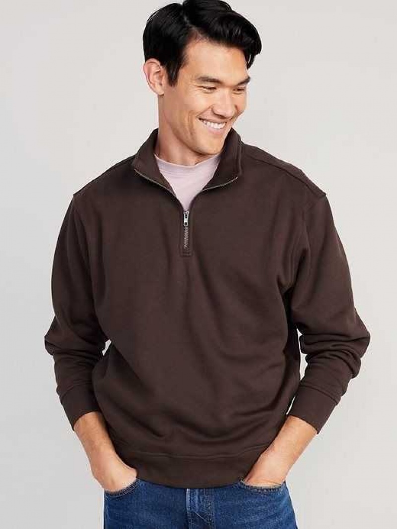 Old Navy Oversized Quarter-Zip Mock-Neck Sweatshirt French Roast | QVF037152