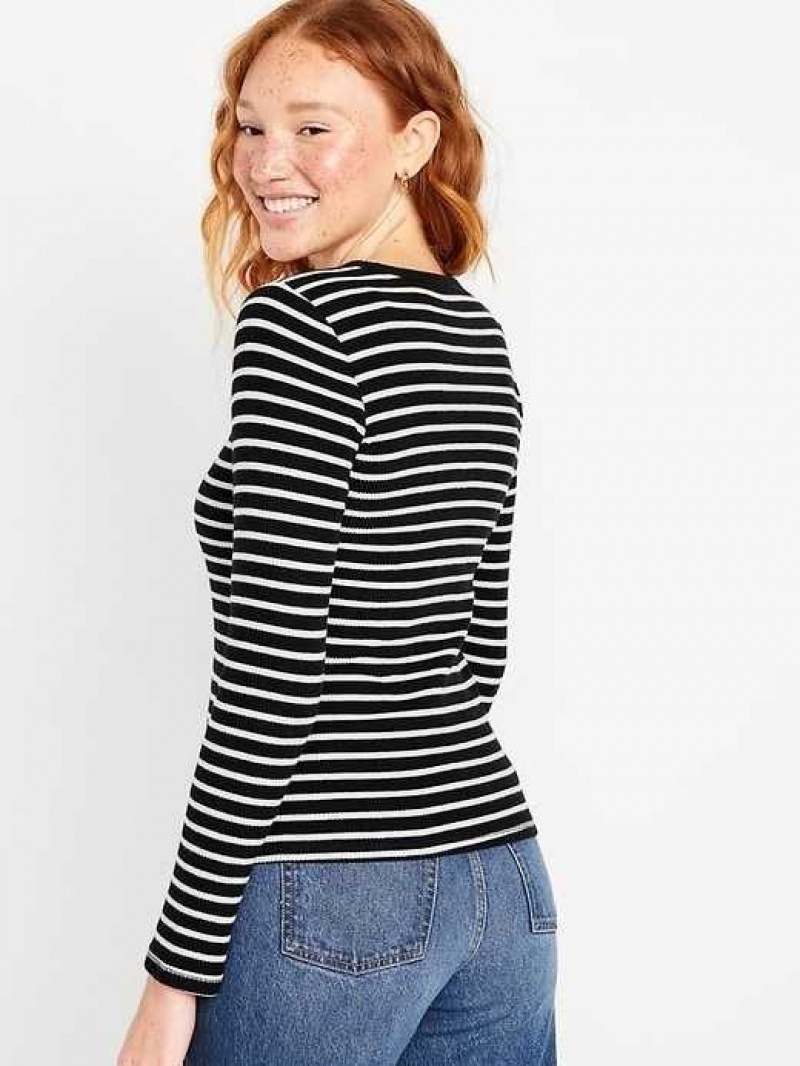 Old Navy Plush Long-Sleeve Crew-Neck T-Shirt Black Stripes | NZP405739