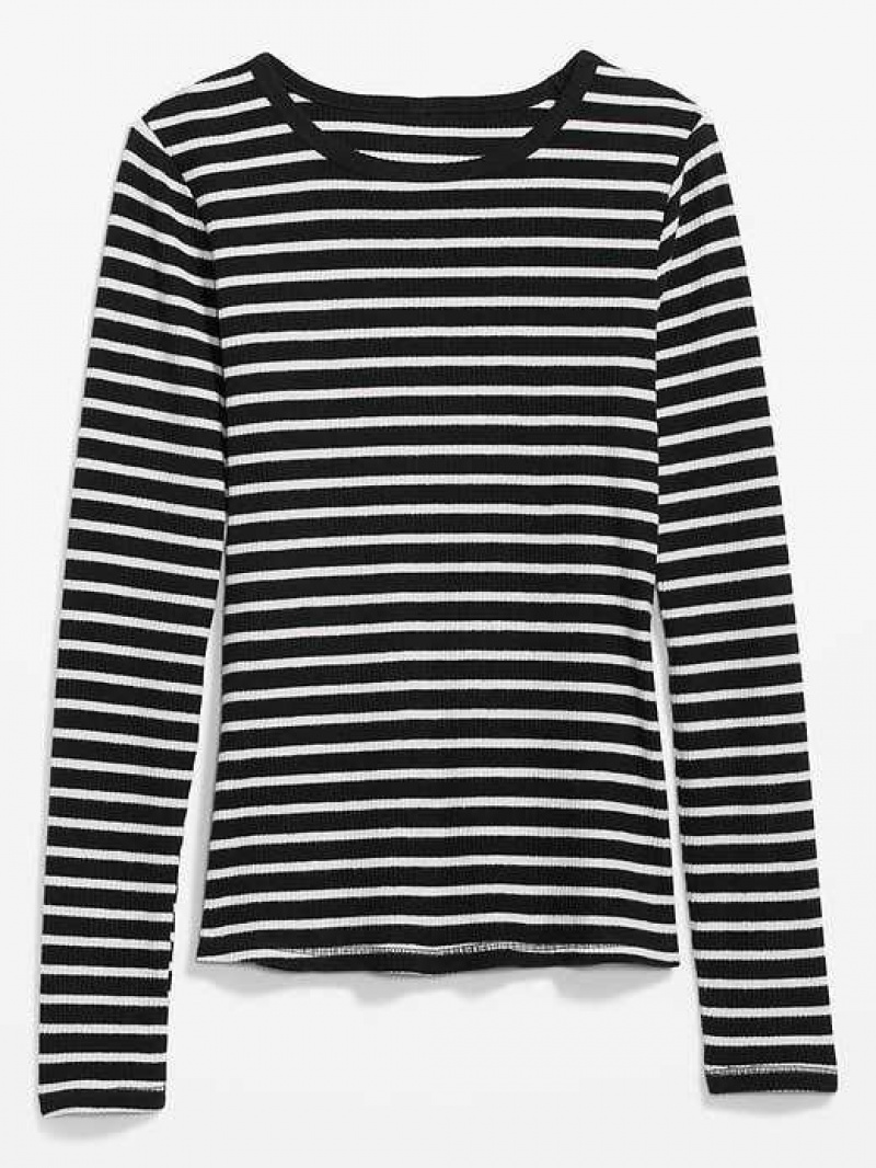 Old Navy Plush Long-Sleeve Crew-Neck T-Shirt Black Stripes | NZP405739