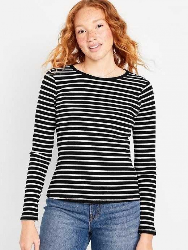 Old Navy Plush Long-Sleeve Crew-Neck T-Shirt Black Stripes | NZP405739