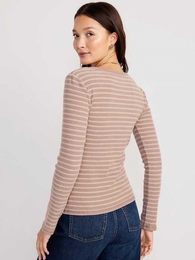 Old Navy Plush Long-Sleeve Crew-Neck T-Shirt Brown Stripes | XZQ642781