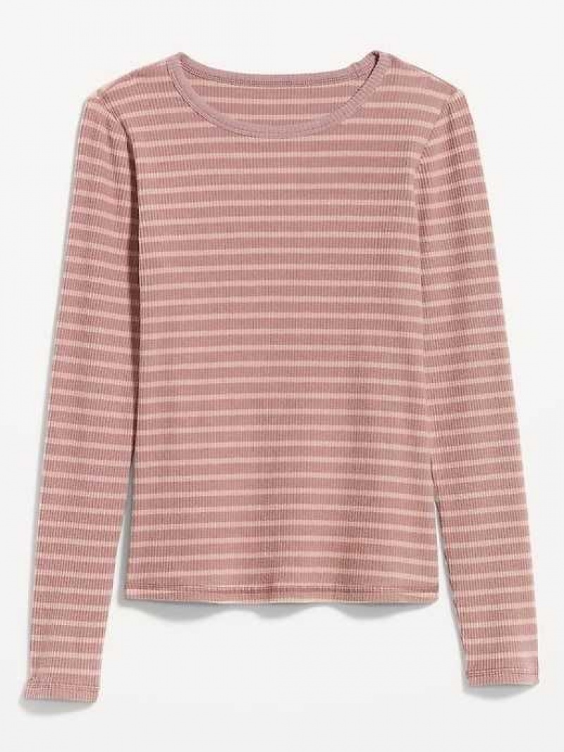 Old Navy Plush Long-Sleeve Crew-Neck T-Shirt Brown Stripes | XZQ642781