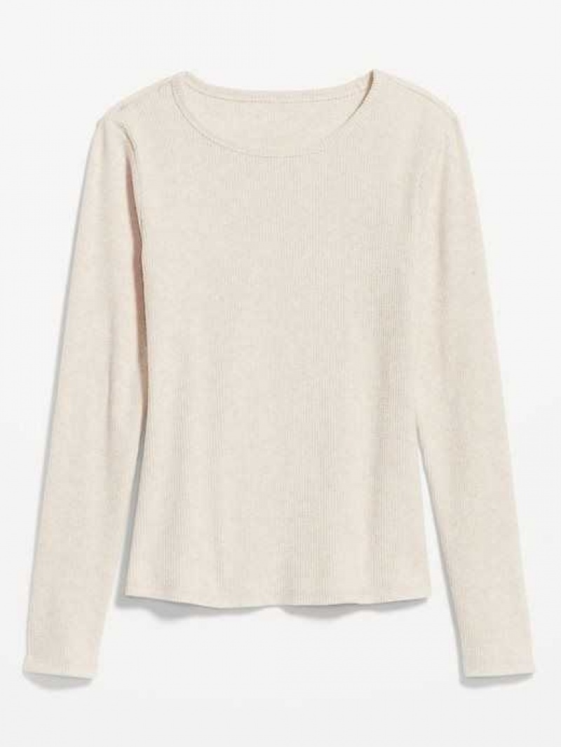 Old Navy Plush Long-Sleeve Crew-Neck T-Shirt Beige | EWU249315