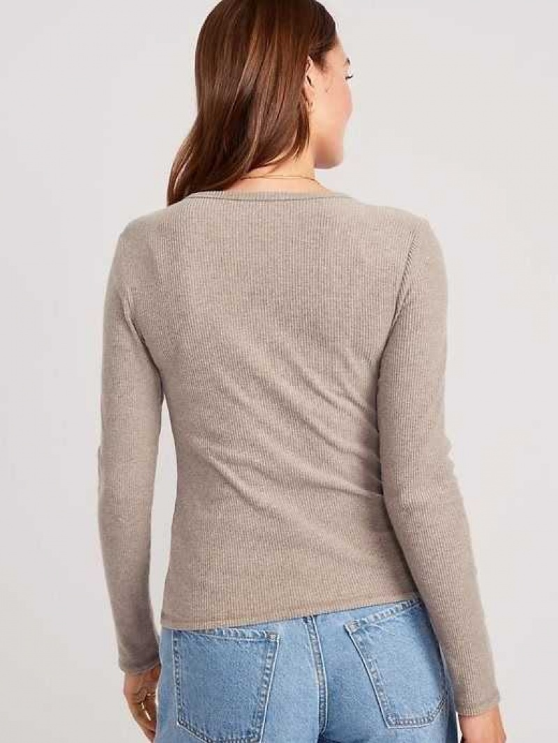 Old Navy Plush Long-Sleeve V-Neck T-Shirt Brown | SXR056142