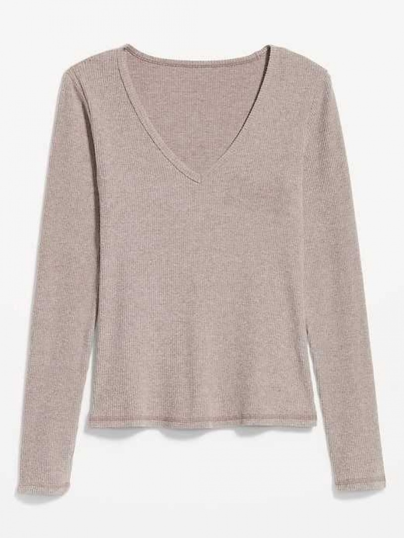 Old Navy Plush Long-Sleeve V-Neck T-Shirt Brown | SXR056142