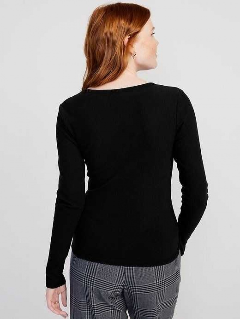 Old Navy Plush Long-Sleeve V-Neck T-Shirt Black | MLB438615