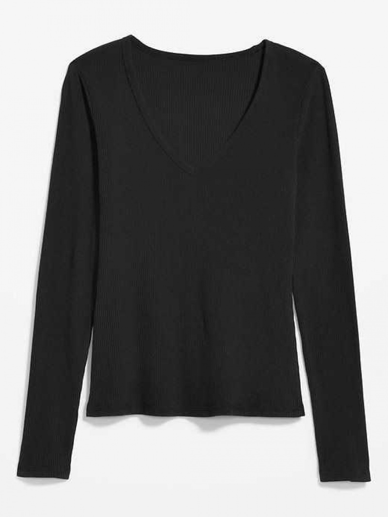 Old Navy Plush Long-Sleeve V-Neck T-Shirt Black | MLB438615