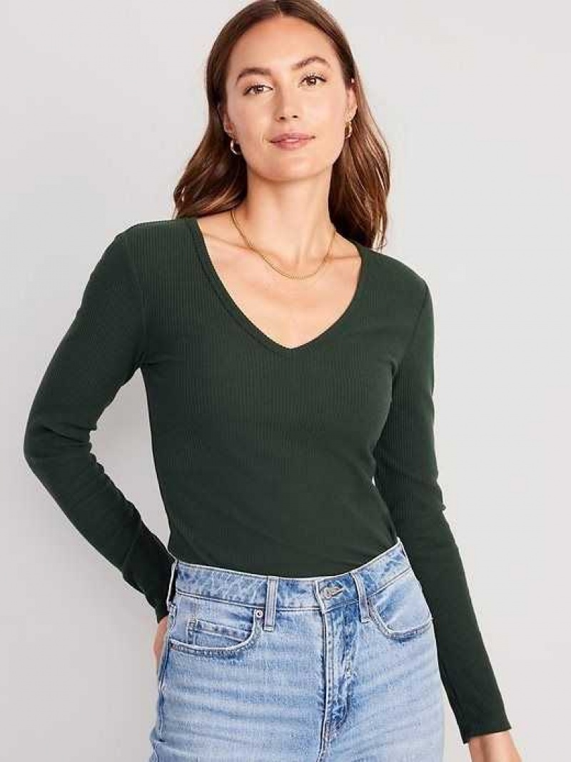 Old Navy Plush Long-Sleeve V-Neck T-Shirt Dark Bottle | NVR915308