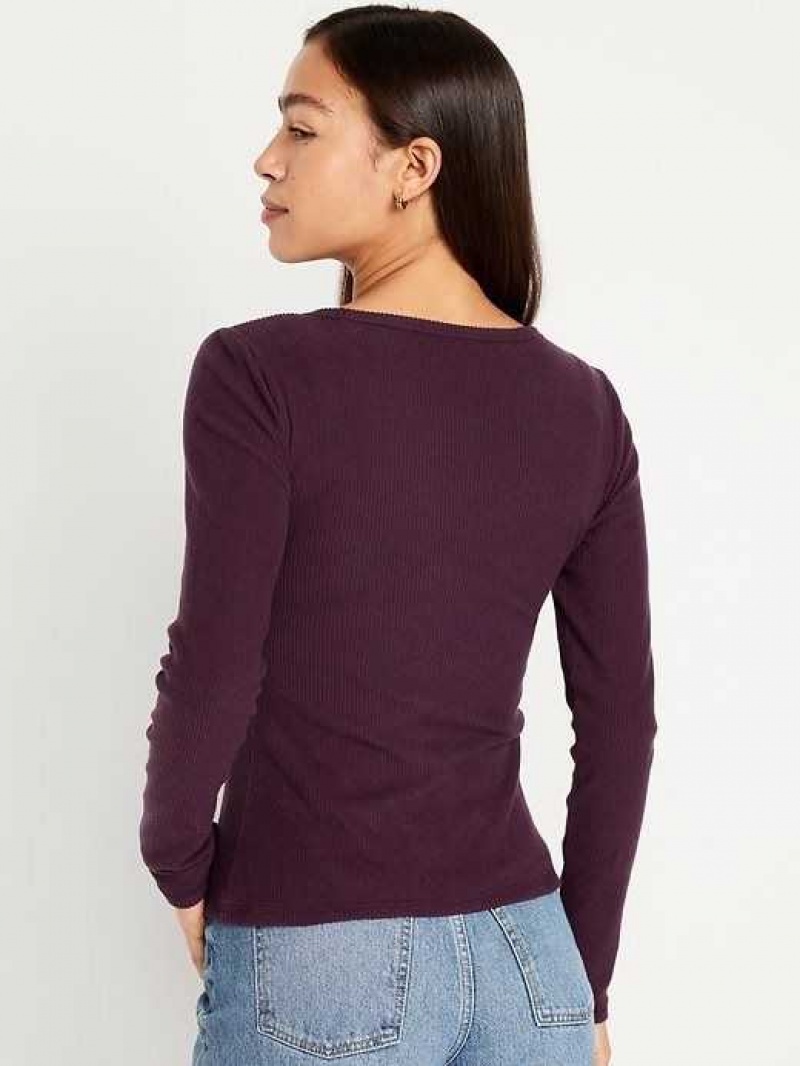 Old Navy Plush Long-Sleeve V-Neck T-Shirt Purple | CWS573241