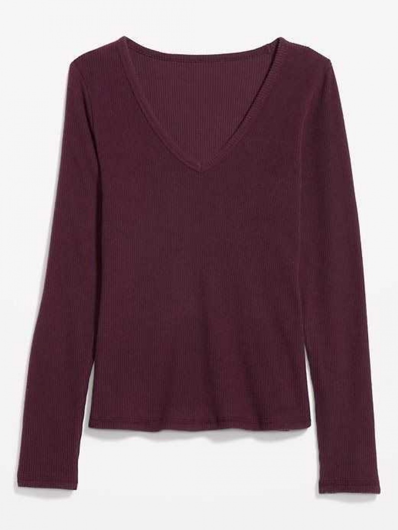 Old Navy Plush Long-Sleeve V-Neck T-Shirt Purple | CWS573241