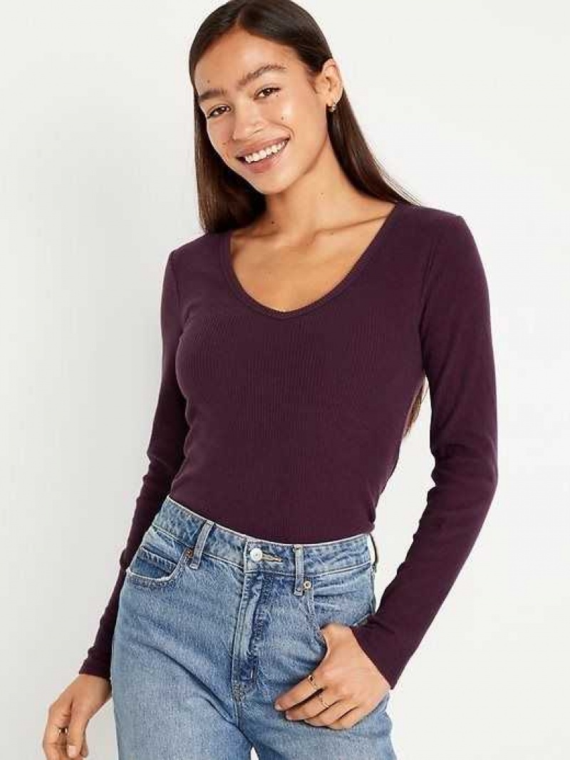 Old Navy Plush Long-Sleeve V-Neck T-Shirt Purple | CWS573241