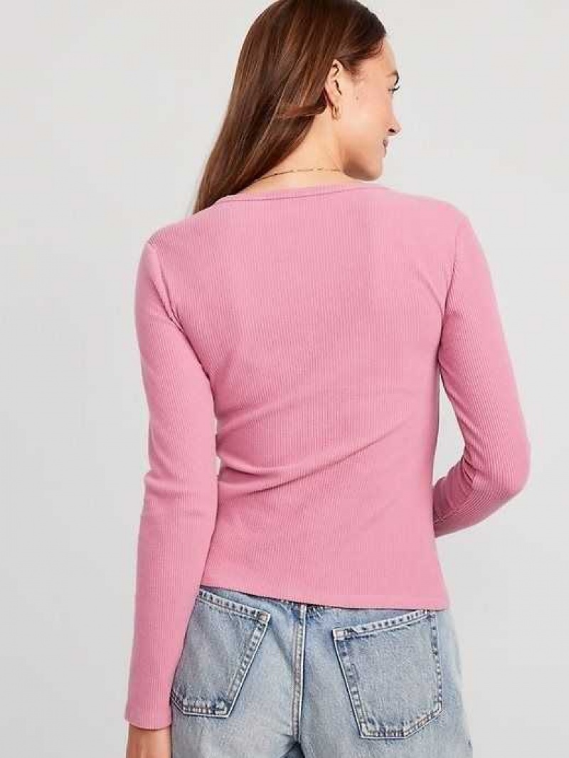 Old Navy Plush Long-Sleeve V-Neck T-Shirt Rose Gold | LYP804562