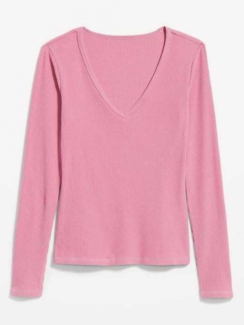 Old Navy Plush Long-Sleeve V-Neck T-Shirt Rose Gold | LYP804562