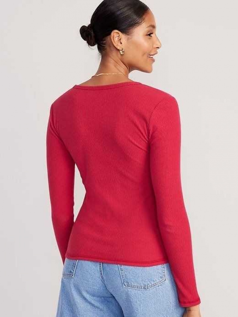 Old Navy Plush Long-Sleeve V-Neck T-Shirt Red | GXS781956