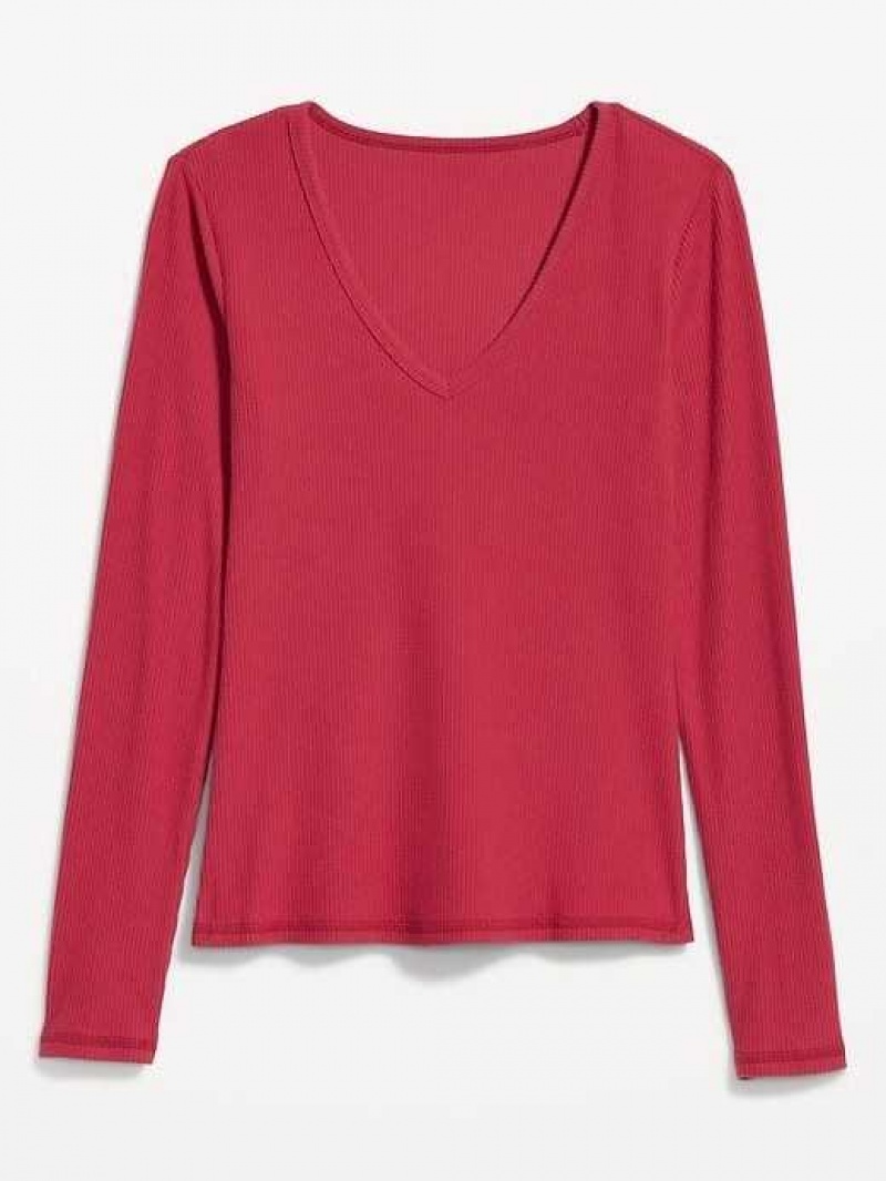 Old Navy Plush Long-Sleeve V-Neck T-Shirt Red | GXS781956