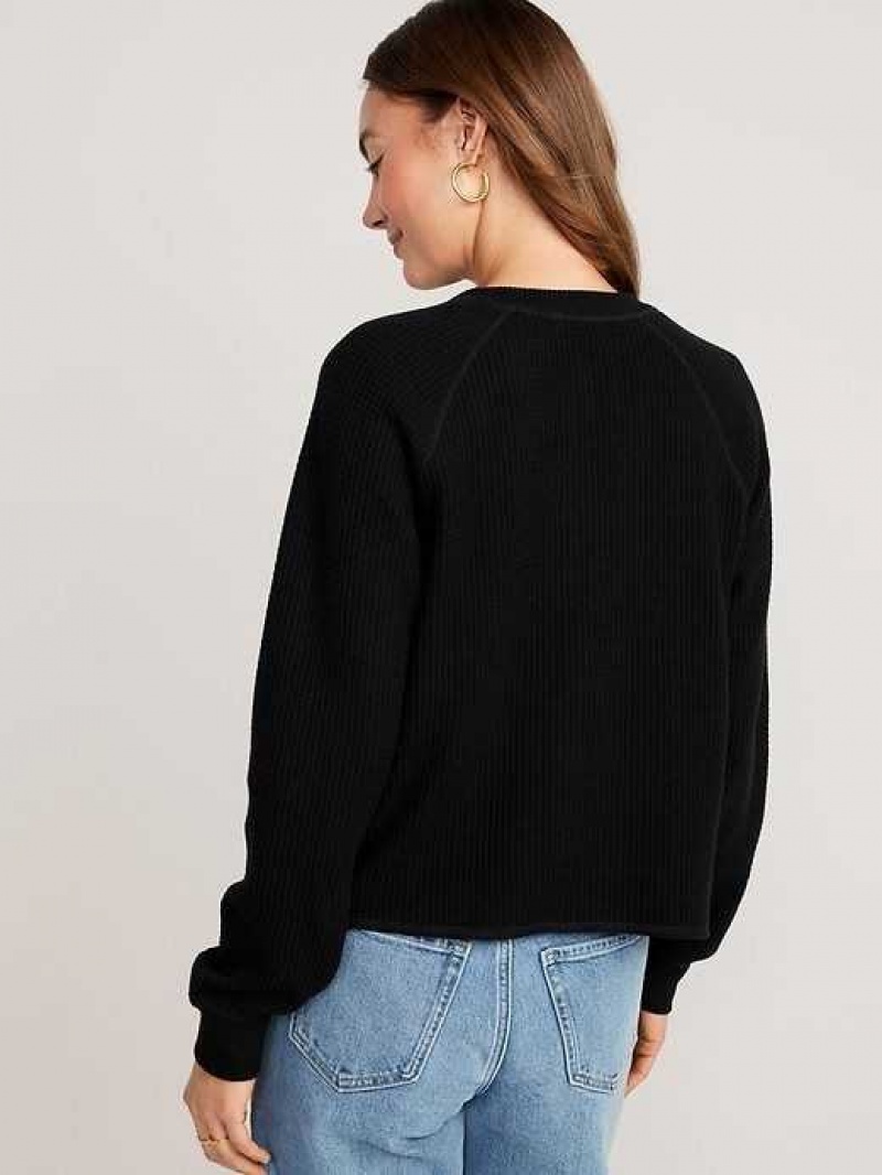 Old Navy Plush Waffle-Knit Henley Top Black | GOX641920