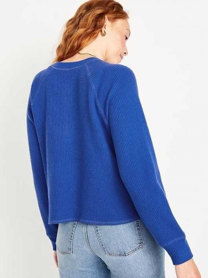 Old Navy Plush Waffle-Knit Henley Top Blue | CDG650879