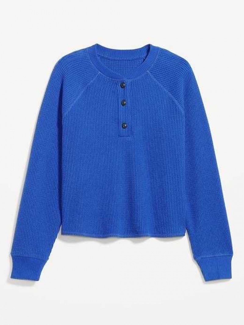 Old Navy Plush Waffle-Knit Henley Top Blue | CDG650879