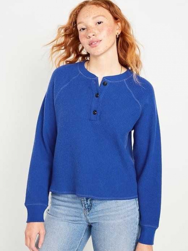 Old Navy Plush Waffle-Knit Henley Top Blue | CDG650879