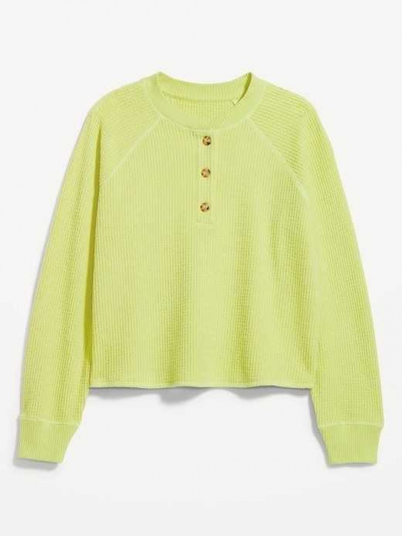 Old Navy Plush Waffle-Knit Henley Top Citrine | JRK394850