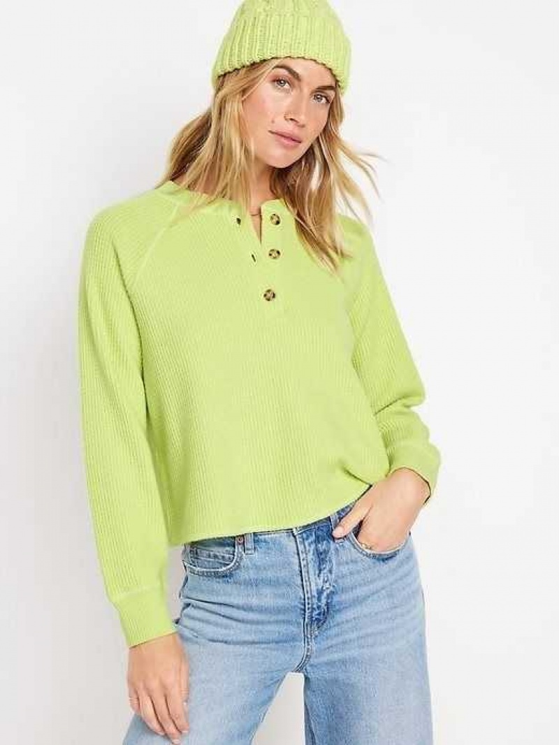 Old Navy Plush Waffle-Knit Henley Top Citrine | JRK394850