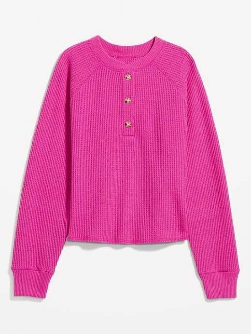 Old Navy Plush Waffle-Knit Henley Top Flamingo Feather | YOQ321609