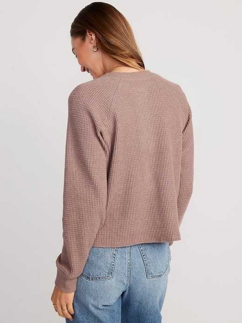 Old Navy Plush Waffle-Knit Henley Top Light Brown | QXZ054972