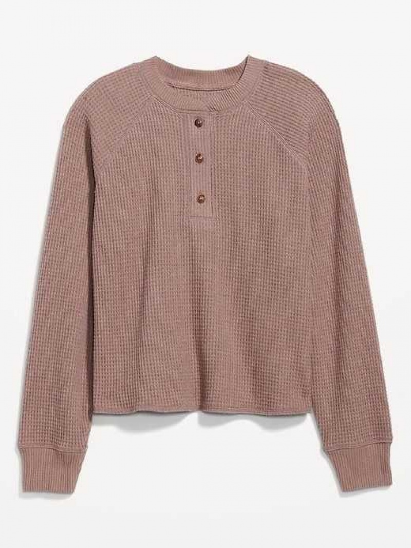 Old Navy Plush Waffle-Knit Henley Top Light Brown | QXZ054972