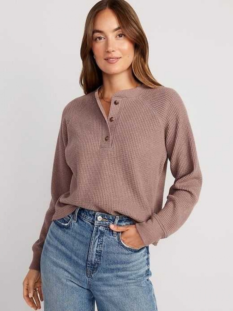 Old Navy Plush Waffle-Knit Henley Top Light Brown | QXZ054972