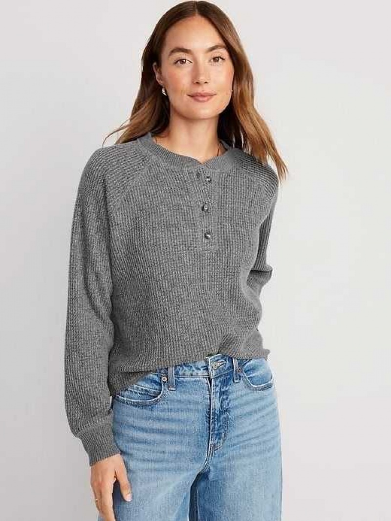 Old Navy Plush Waffle-Knit Henley Top Panther | USN812953