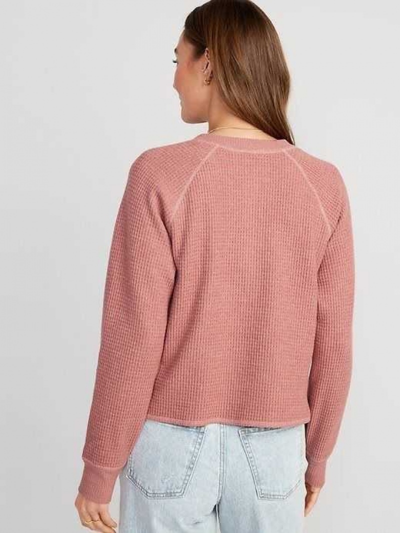 Old Navy Plush Waffle-Knit Henley Top Pink | BXT146389