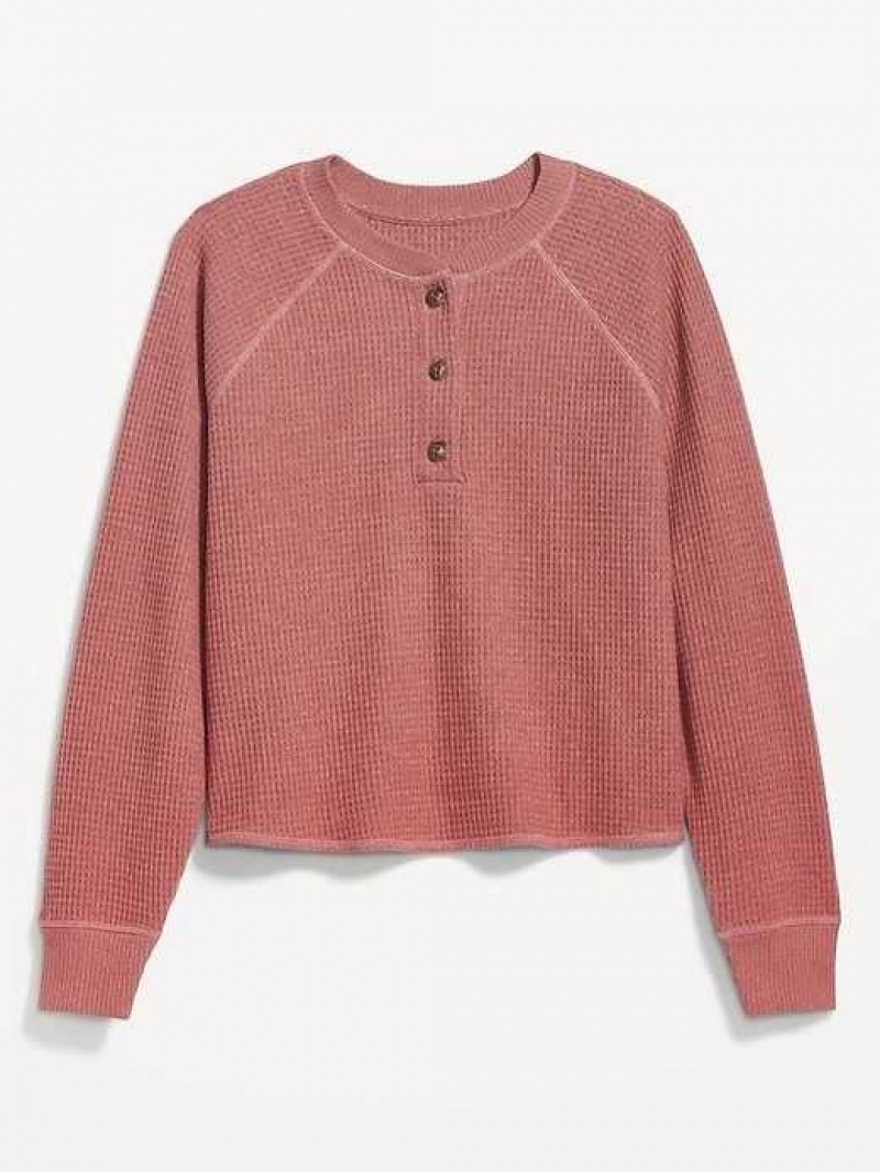 Old Navy Plush Waffle-Knit Henley Top Pink | BXT146389