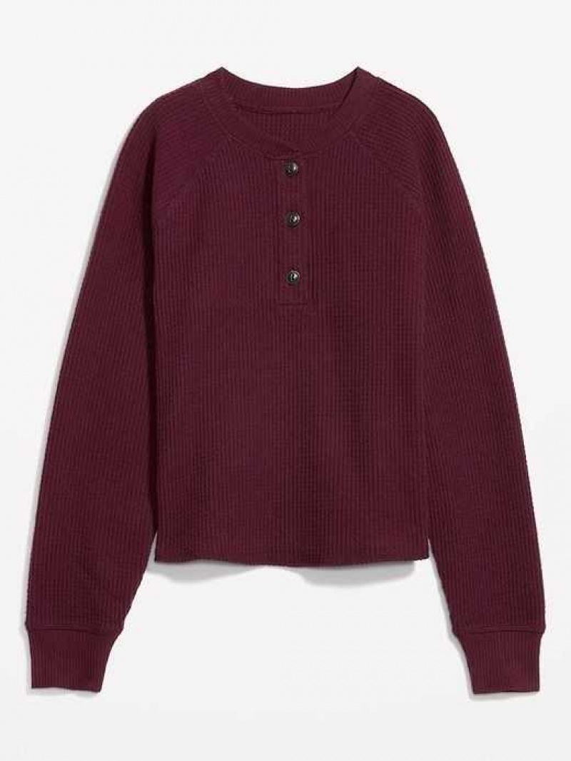 Old Navy Plush Waffle-Knit Henley Top Raisin Arizona | TLX150487