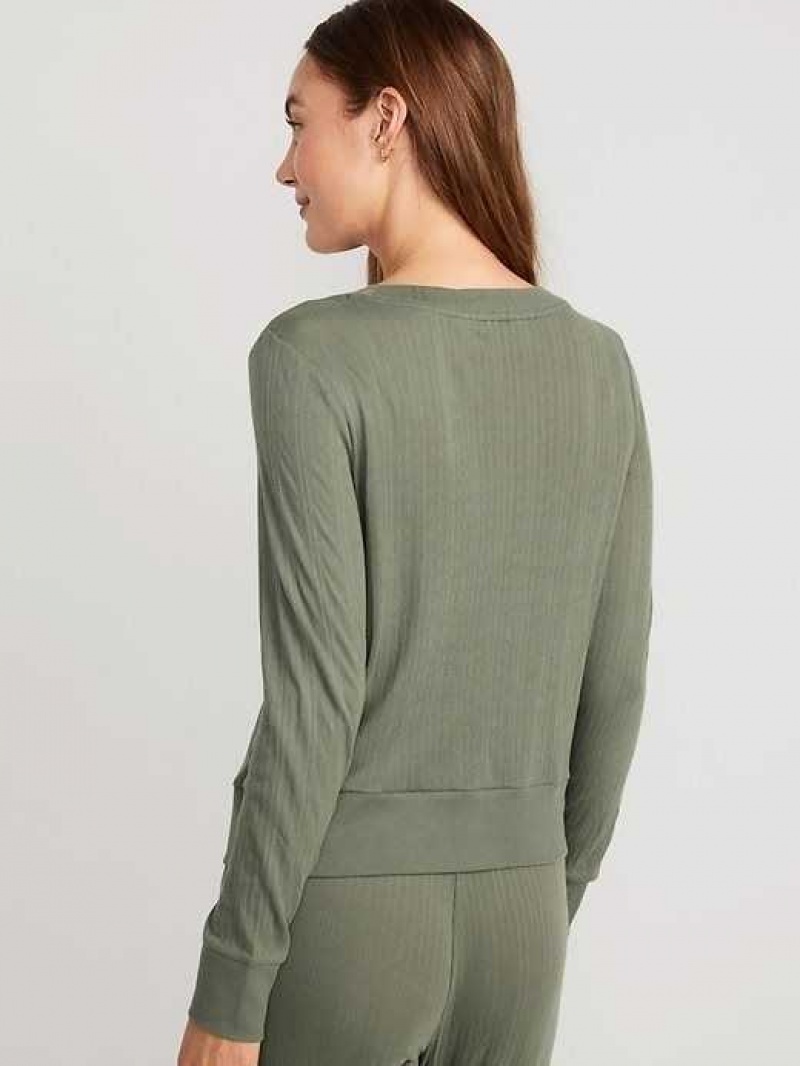 Old Navy Pointelle-Knit Cropped Pajama Top Olive | VLC875264