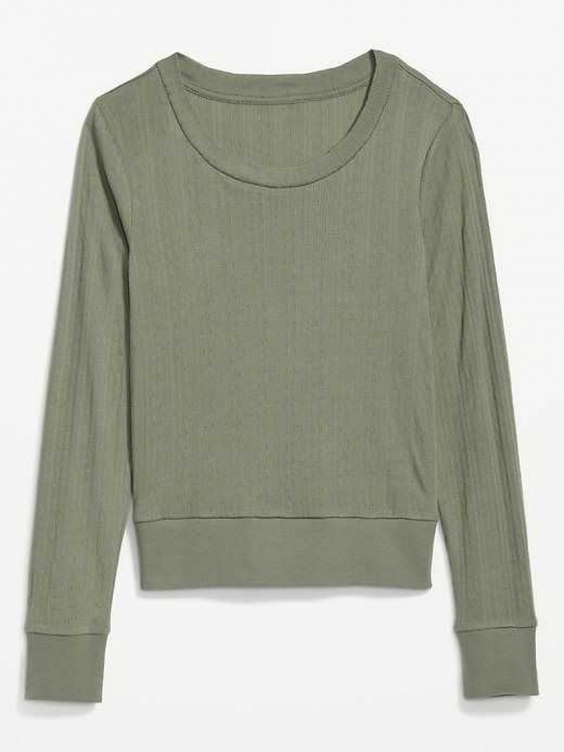 Old Navy Pointelle-Knit Cropped Pajama Top Olive | VLC875264