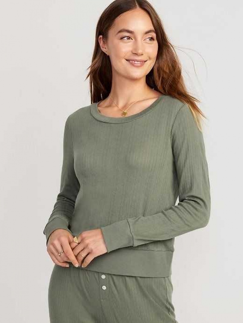 Old Navy Pointelle-Knit Cropped Pajama Top Olive | VLC875264