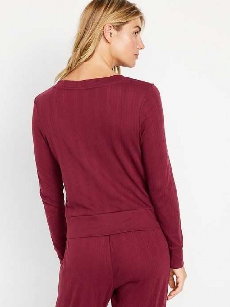 Old Navy Pointelle-Knit Cropped Pajama Top Red Burgundy | ETC986302