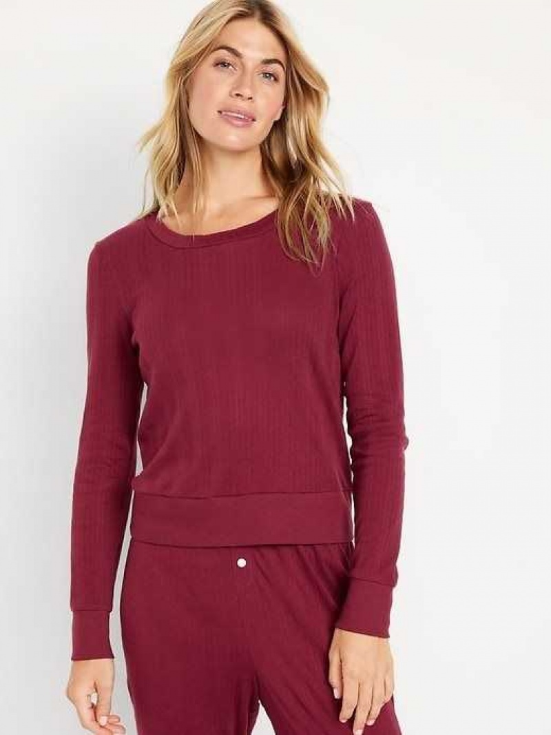 Old Navy Pointelle-Knit Cropped Pajama Top Red Burgundy | ETC986302