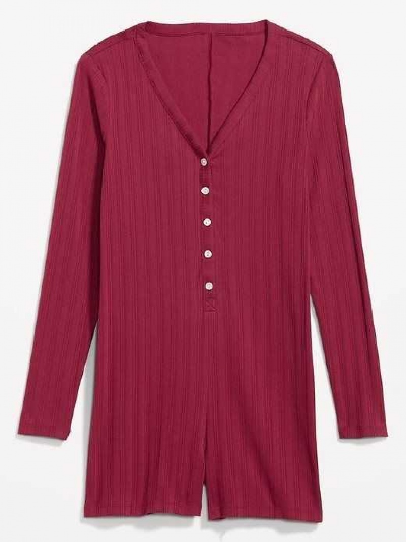 Old Navy Pointelle Henley Pajama Romper Redstone | HID819230