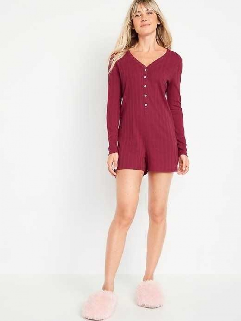 Old Navy Pointelle Henley Pajama Romper Redstone | HID819230